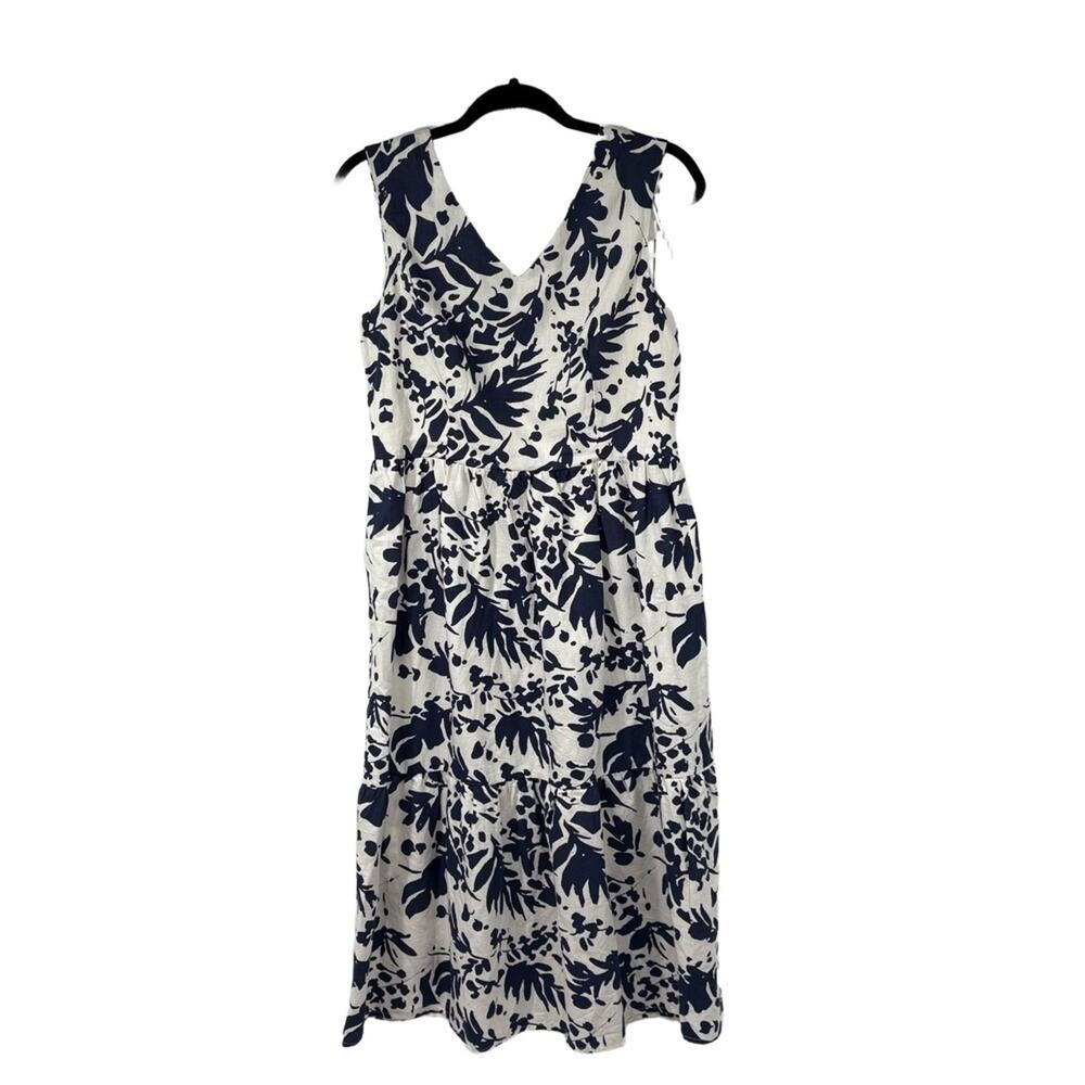Magaschoni Bold Shadow Fauna Print Linen Dress 6 Floral Sleeveless‎ Garden Party